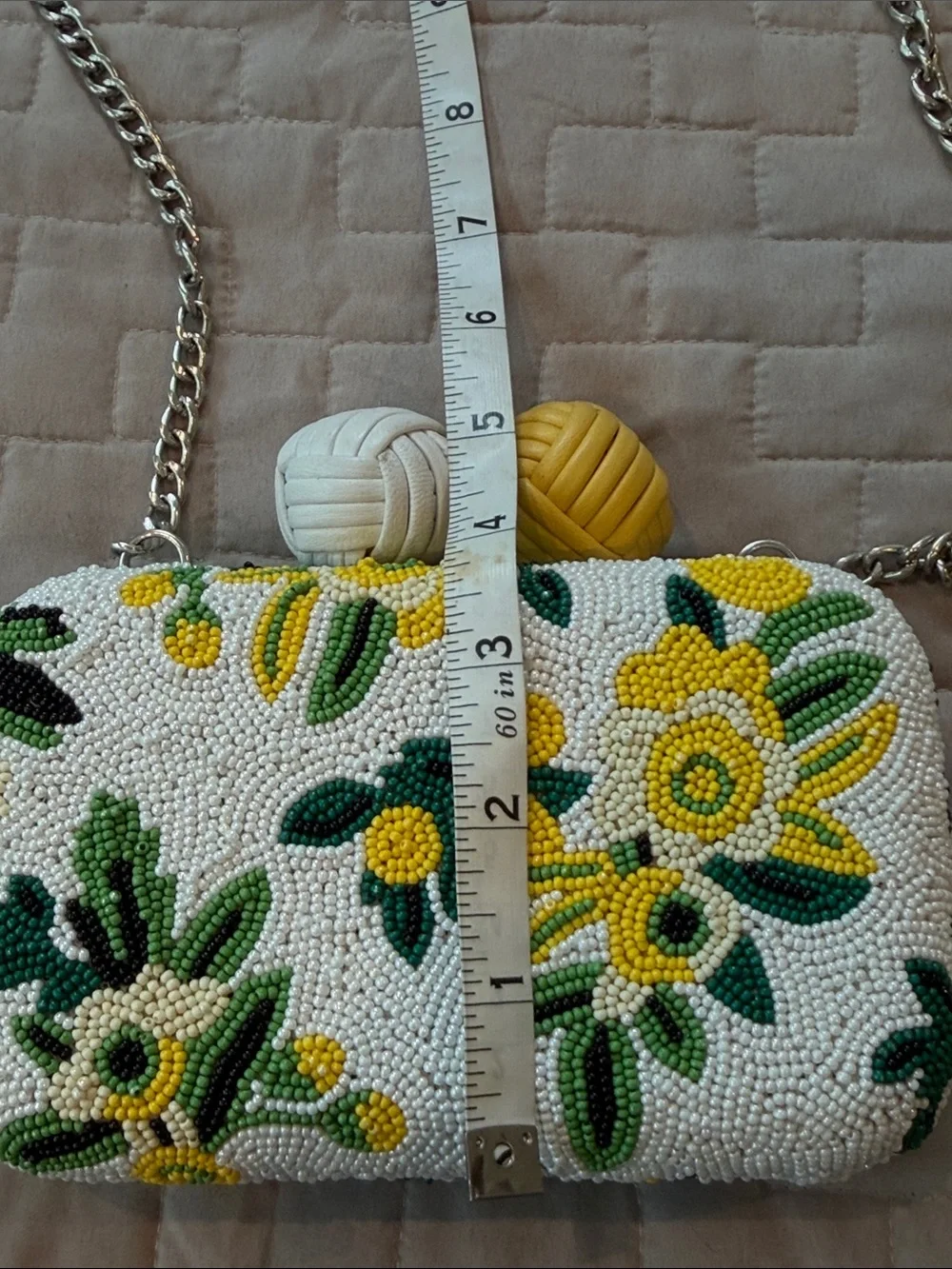 Sam Edelman Annabelle Beaded Floral Box Clutch in White, Yellow & Green